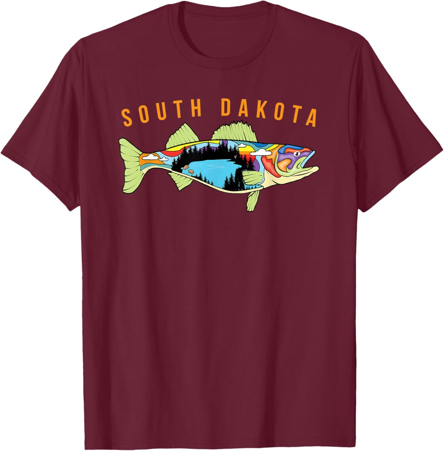 South Dakota Walleye Fishing Walleye Fish Fisherman Design T-Shirt - T-Shirt | Maroon