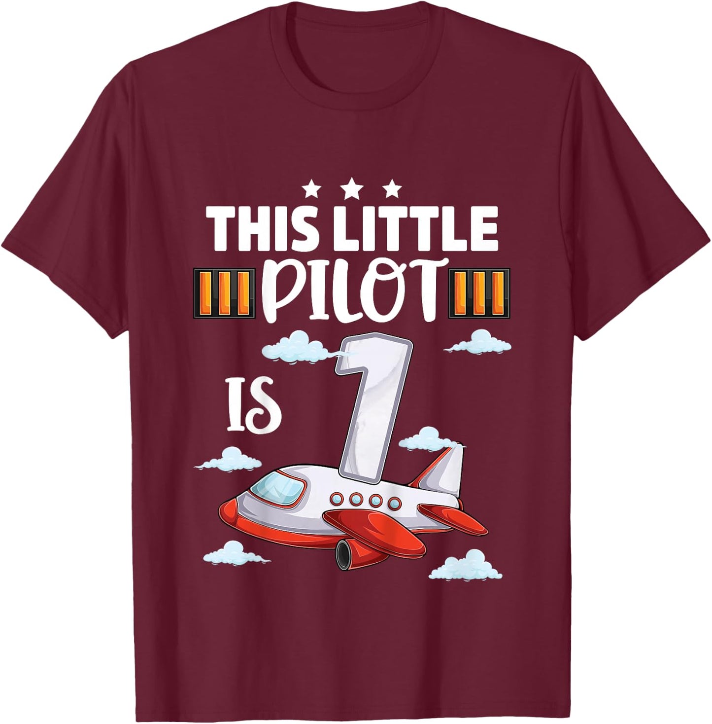 1 year old Boy Girl Airplane Pilot 1st Birthday Aircraft T-Shirt - T-Shirt | Maroon