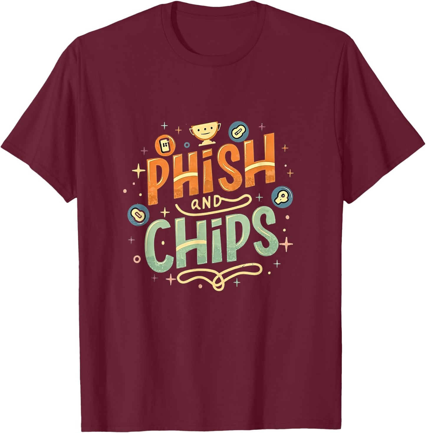 Funny Hackers Phish and Chips T-Shirt - T-Shirt | Maroon