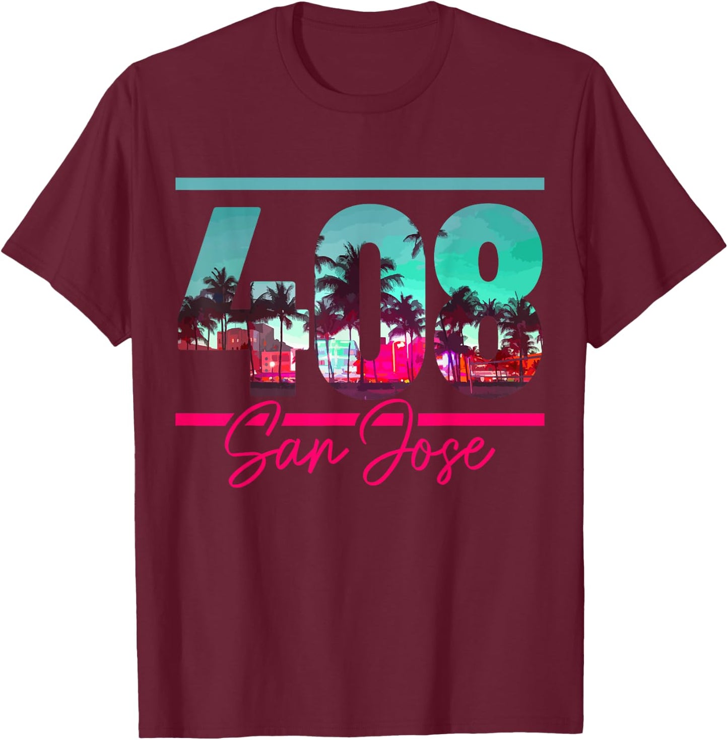 San Jose California Area Code 408 Vintage Retro T-Shirt - T-Shirt | Maroon