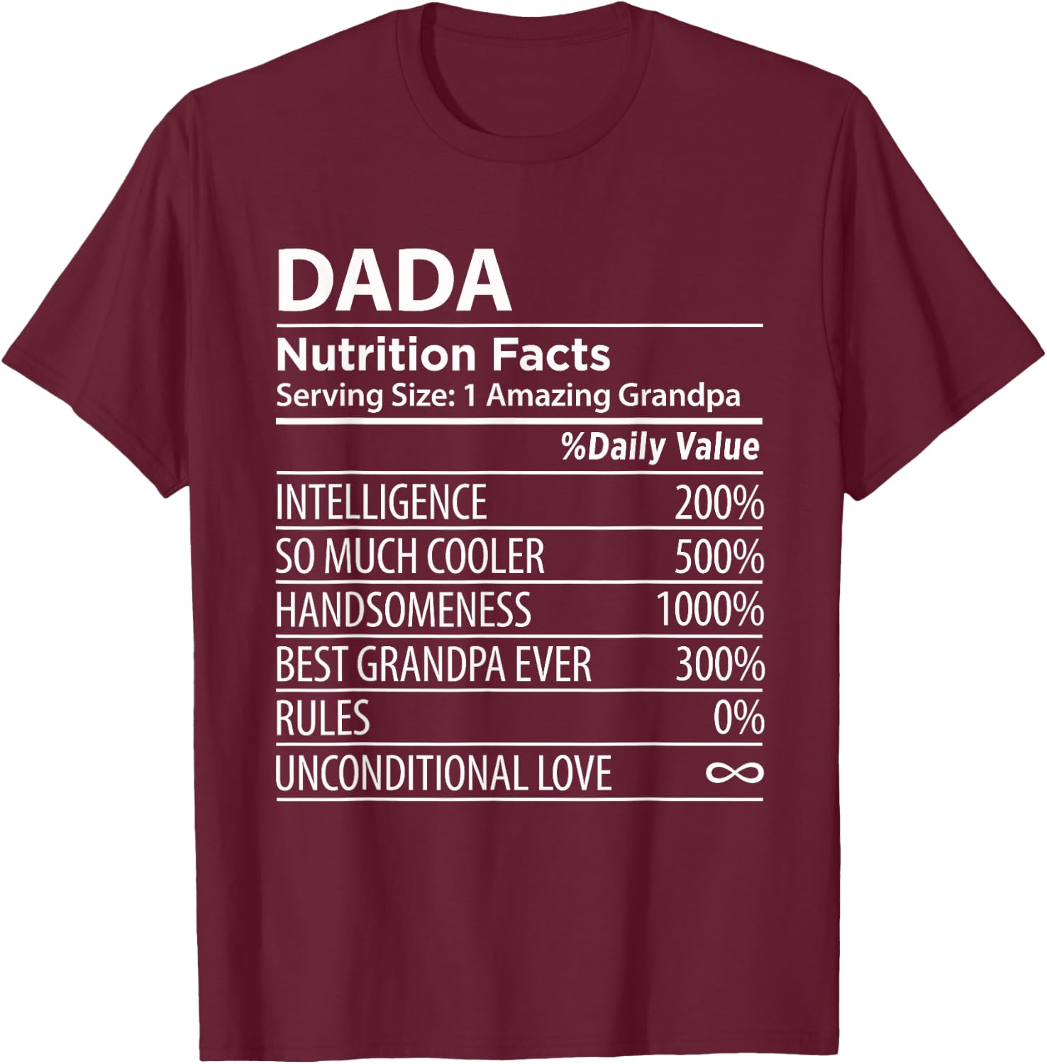 Dada Nutrition Facts | Funny Indian Grandpa T-Shirt - T-Shirt | Maroon