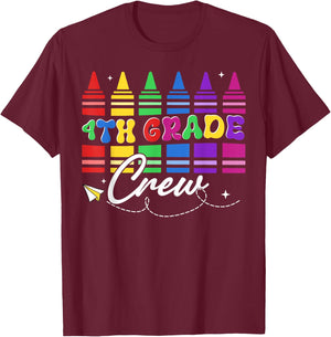 4th Grade Crew Retro Crayon Back to School Boy Girl Teacher T-Shirt - T-Shirt | Maroon