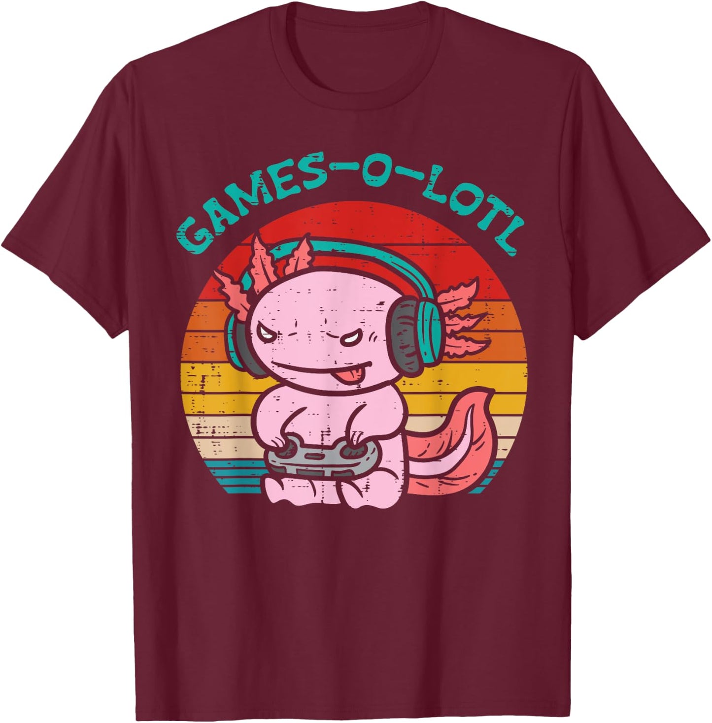 Games-O-Lotl Axalotl Gaming Funny Video Game Gamer Boys Kids T-Shirt - T-Shirt | Maroon