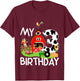 3rd Birthday Shirt Farm Tractor Pig Horse Cow Chicken Cat for Girls Kids T-Shirt - T-Shirt | Maroon