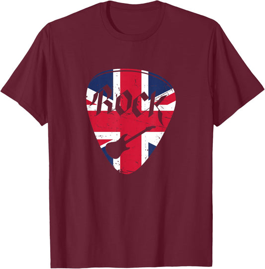 British Flag Rock Guitar Pick - United Kingdom Graphic Art T-Shirt - T-Shirt | Maroon