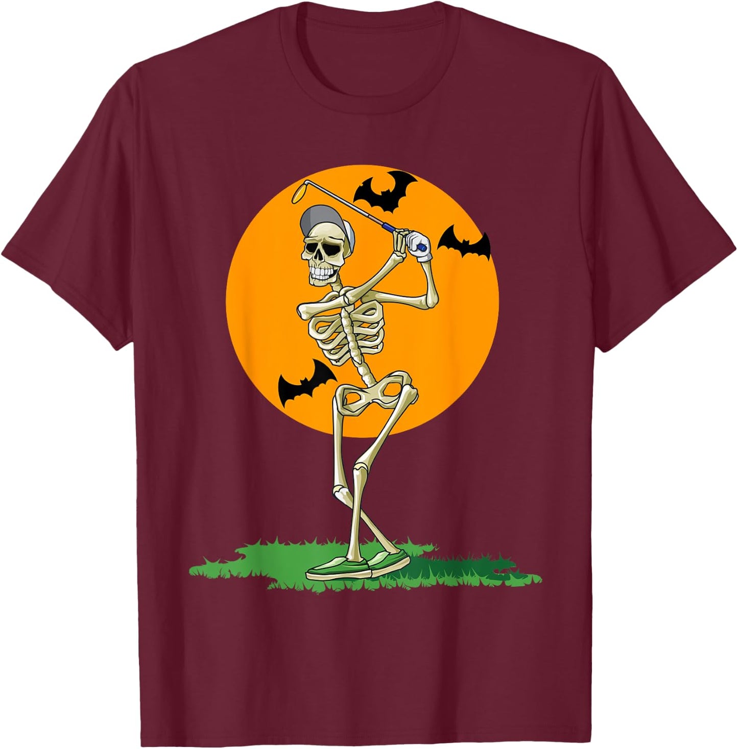 Golfing Skeleton Halloween Men Golf Halloween Golfer T-Shirt - T-Shirt | Maroon