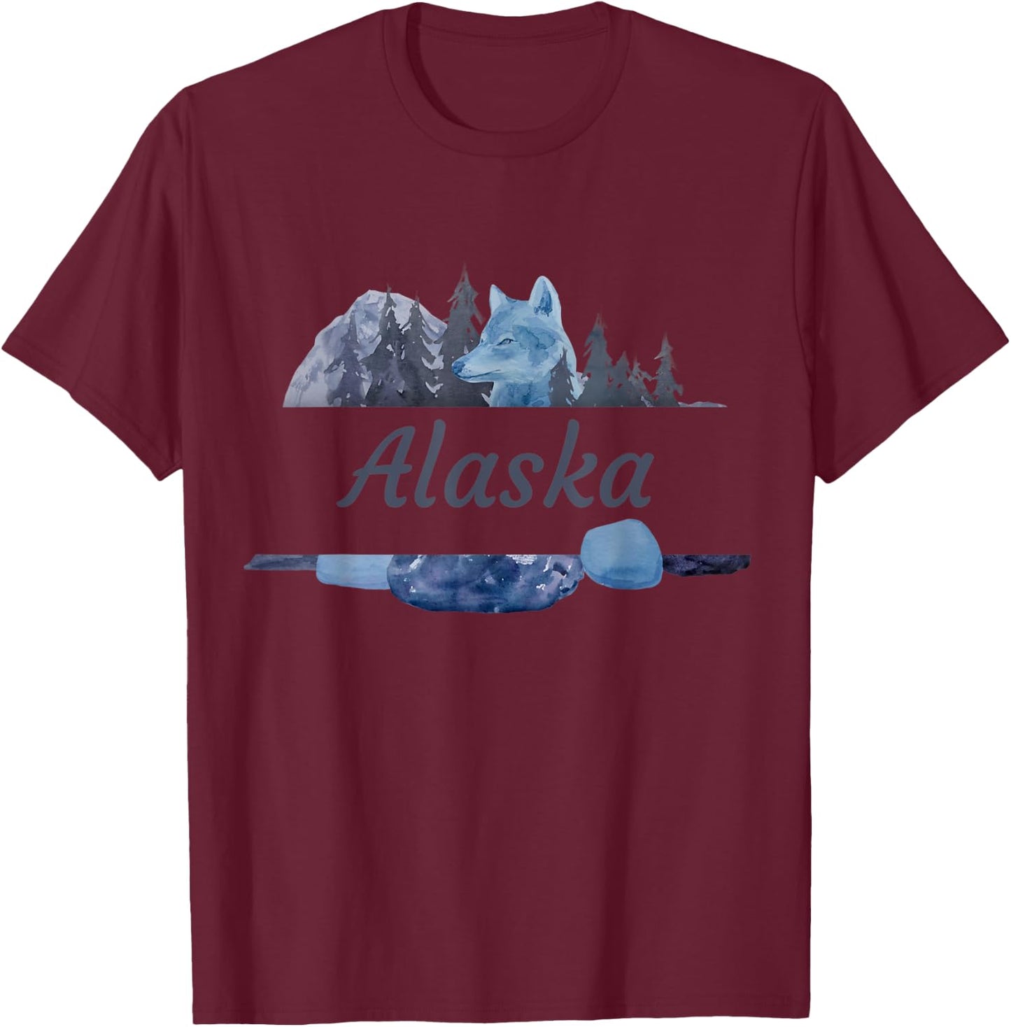 Alaskan Vacation Wolf Design T-Shirt - T-Shirt | Maroon