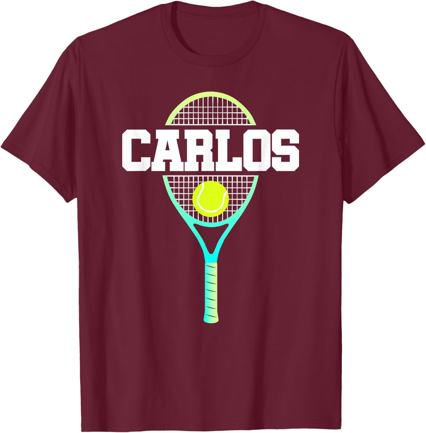 Carlos Name Tennis Player Boys Ball and Racket Sports Fan T-Shirt - T-Shirt | Maroon