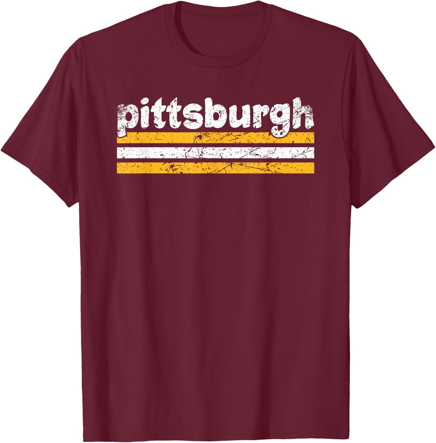 Pittsburgh Pennsylvania Three Stripe Vintage Weathered T-Shirt - T-Shirt | Maroon