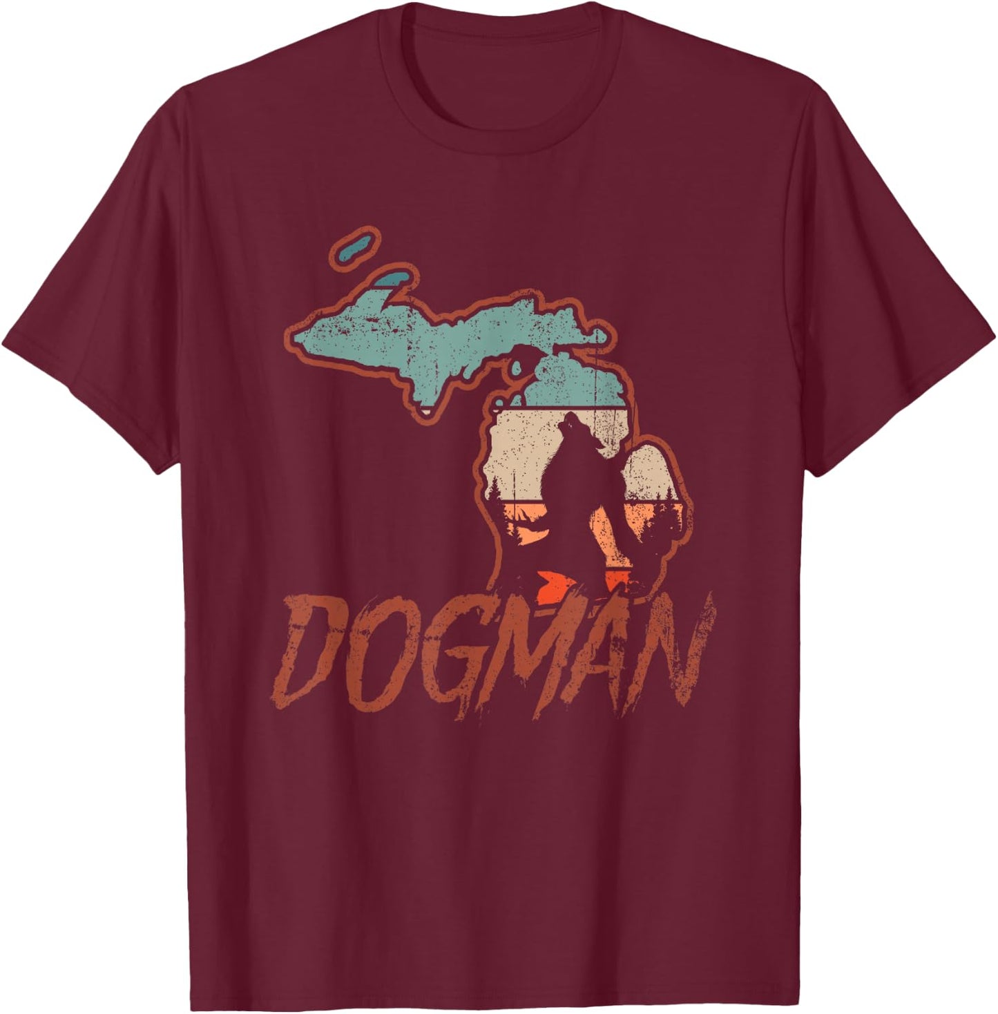 Cryptids Cryptozoology Monsters State of Michigan Dogman T-Shirt - T-Shirt | Maroon