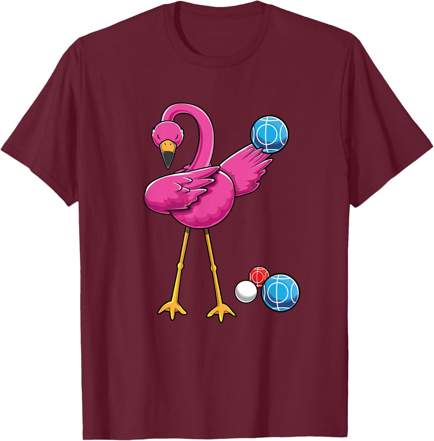 Cute Dabbing Flamingo Bocce Ball Player Boccie Girls Bocci T-Shirt - T-Shirt | Maroon