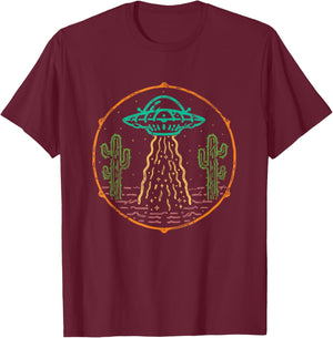 Retro UFO Aliens Extraterrestrial Outer Space Ship Galaxy T-Shirt - T-Shirt | Maroon