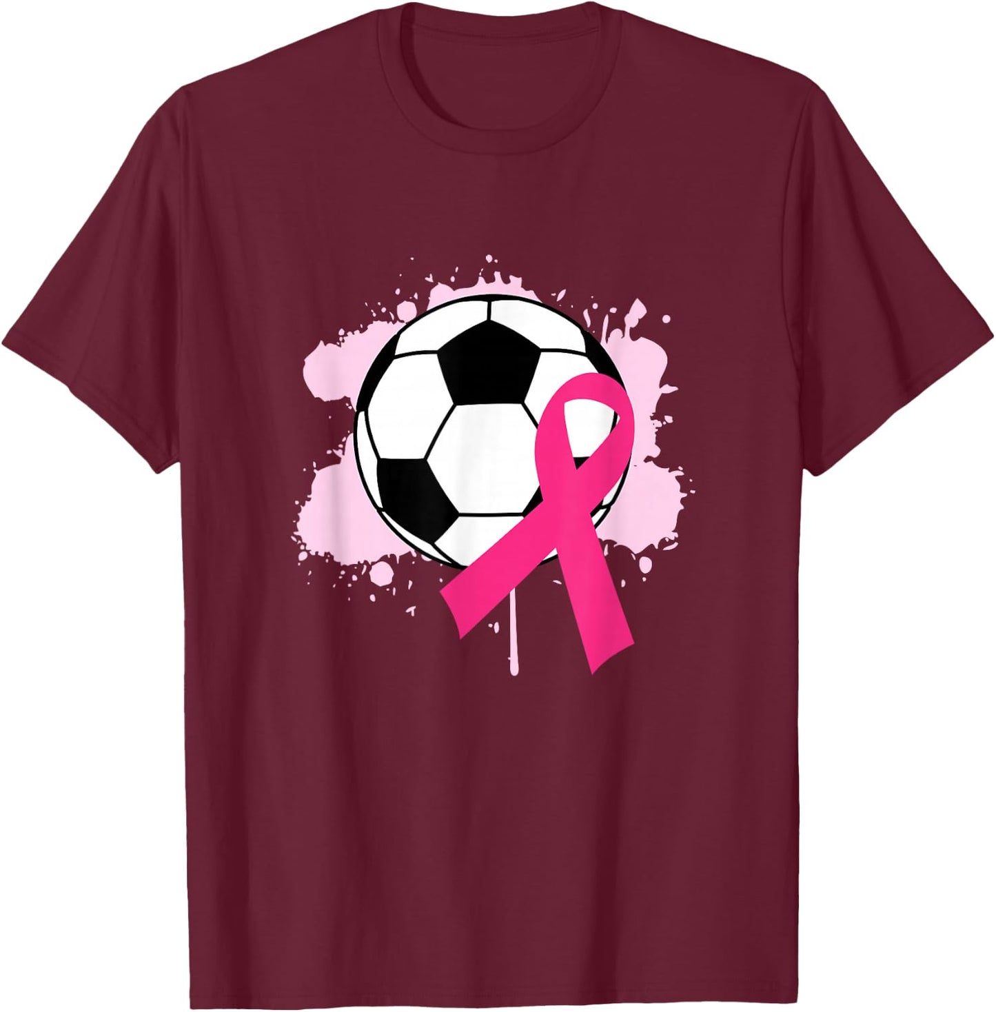 Breast Cancer Awareness Soccer Ball Pink Ribbon T-Shirt - T-Shirt | Maroon