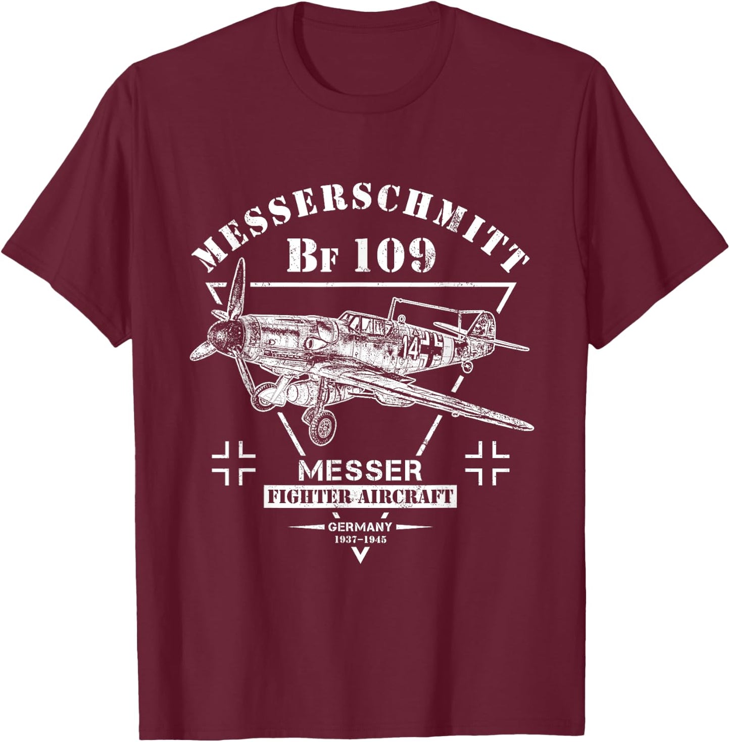 Messerschmitt Bf 109 WW2 Fighter Aircraft T-Shirt - T-Shirt | Maroon