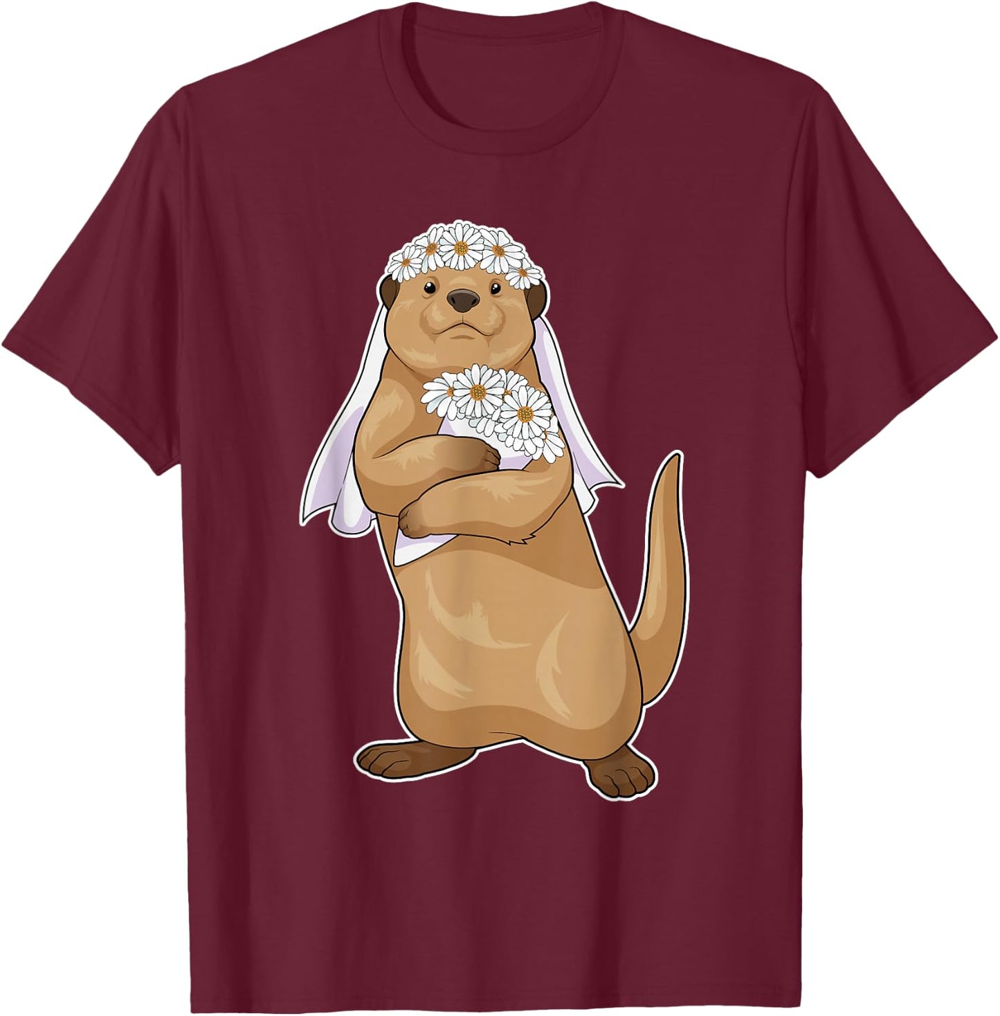 Otter Bride Bridal bouquet Wedding T-Shirt - T-Shirt | Maroon