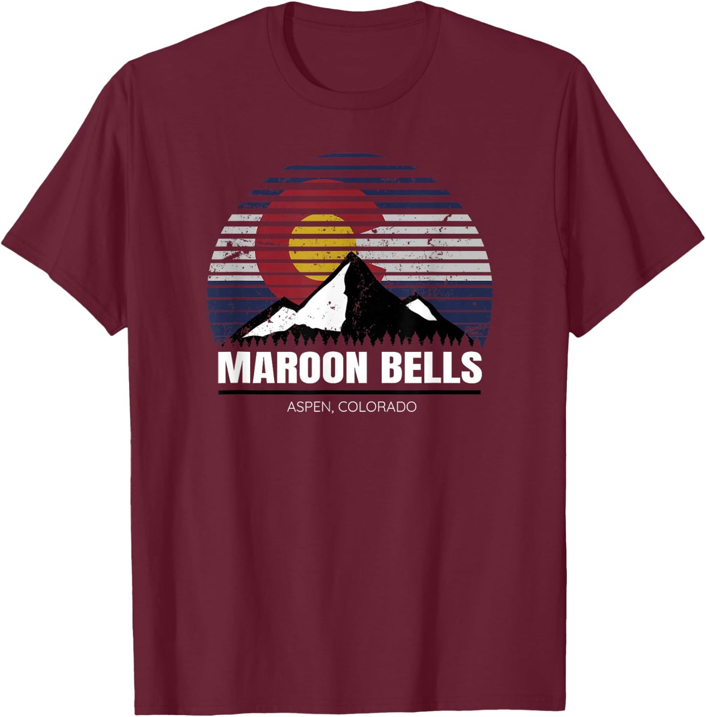 Maroon Bells Colorado State Flag - Aspen CO Hiking T-Shirt - T-Shirt | Maroon