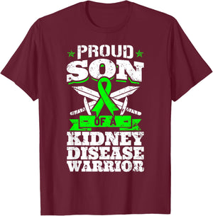 Proud Son Of A Kidney Disease Warrior CKD Awareness Ribbon T-Shirt - T-Shirt | Maroon