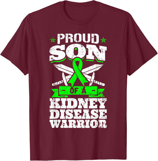 Proud Son Of A Kidney Disease Warrior CKD Awareness Ribbon T-Shirt - T-Shirt | Maroon