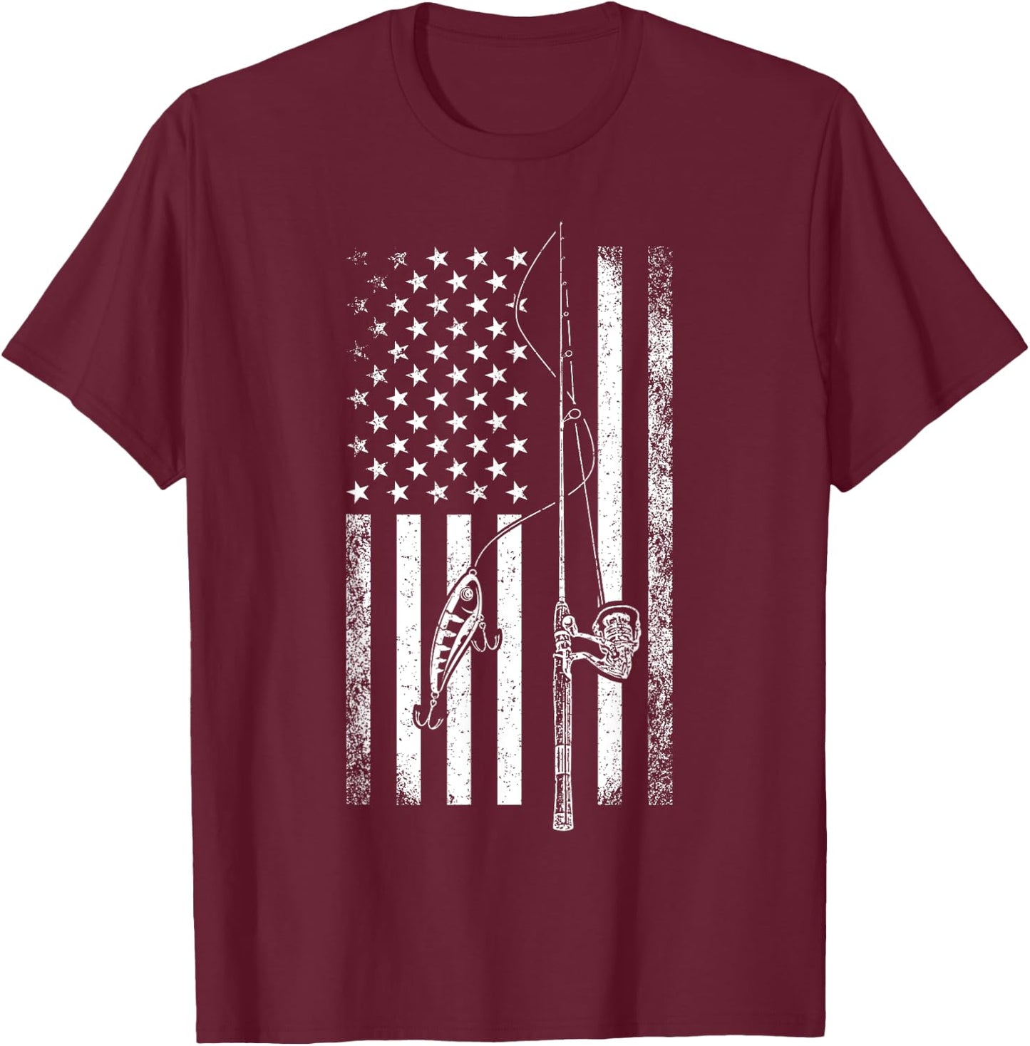 American Flag Fishing Rod USA Patriotic Fishing Lover Women Girls Kids Men T-Shirt - T-Shirt | Maroon