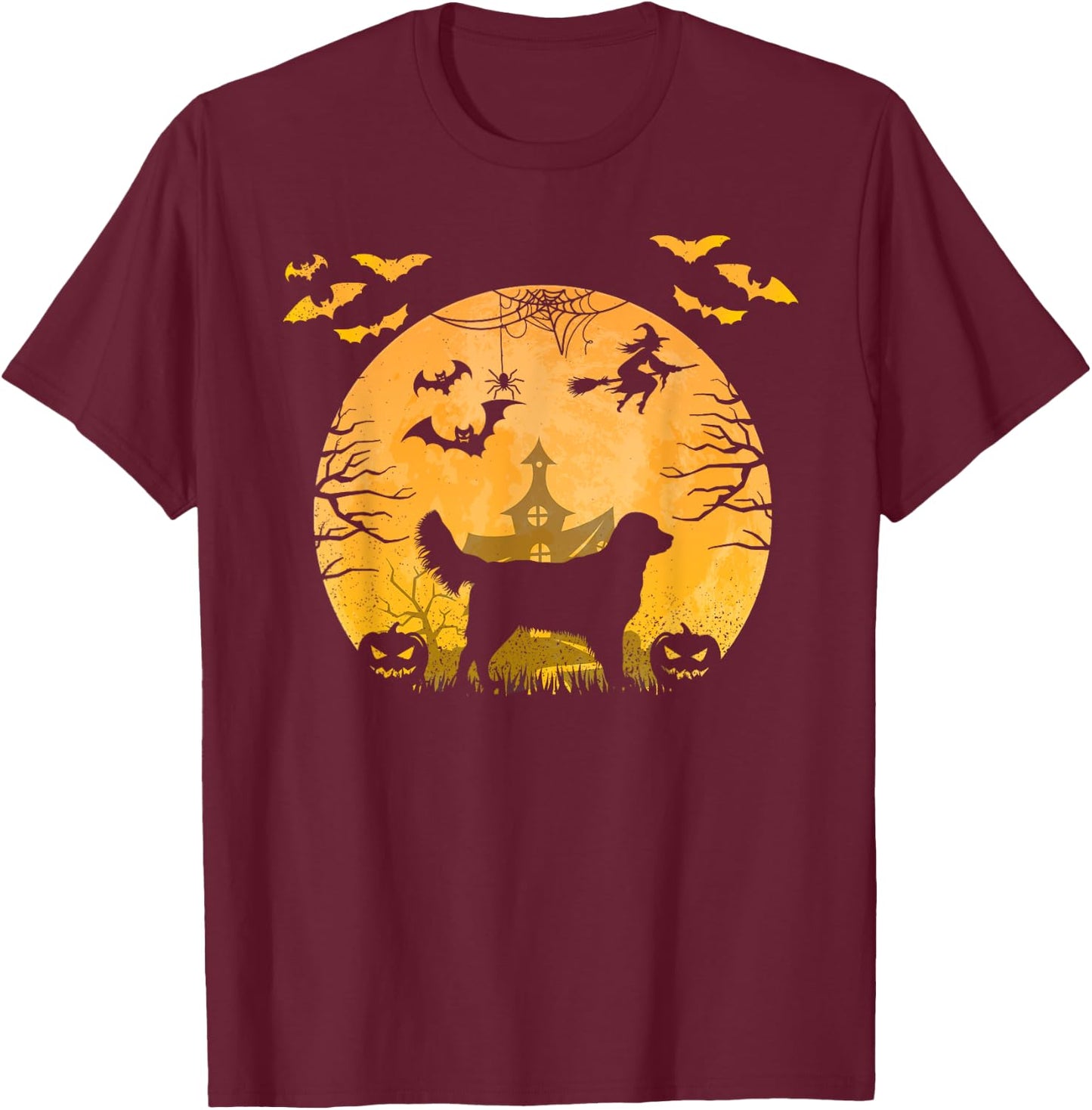 Funny Halloween Dog Golden Retrievers Halloween Men Women Kids T-Shirt - T-Shirt | Maroon