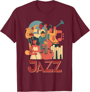 Jazz Musicians Orchestra Playing On Stage Smooth Jazz T-Shirt - T-Shirt | Maroon