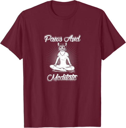 Paws And Meditate T-Shirt - T-Shirt | Maroon