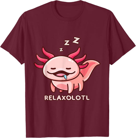 Cute Axolotl Adorable Amphibia Mexican Salamander Relaxolotl T-Shirt - T-Shirt | Maroon