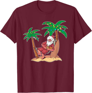 Christmas Beach Palm Tree With Xmas Lights Tropical Santa Women Kids T-Shirt - T-Shirt | Maroon