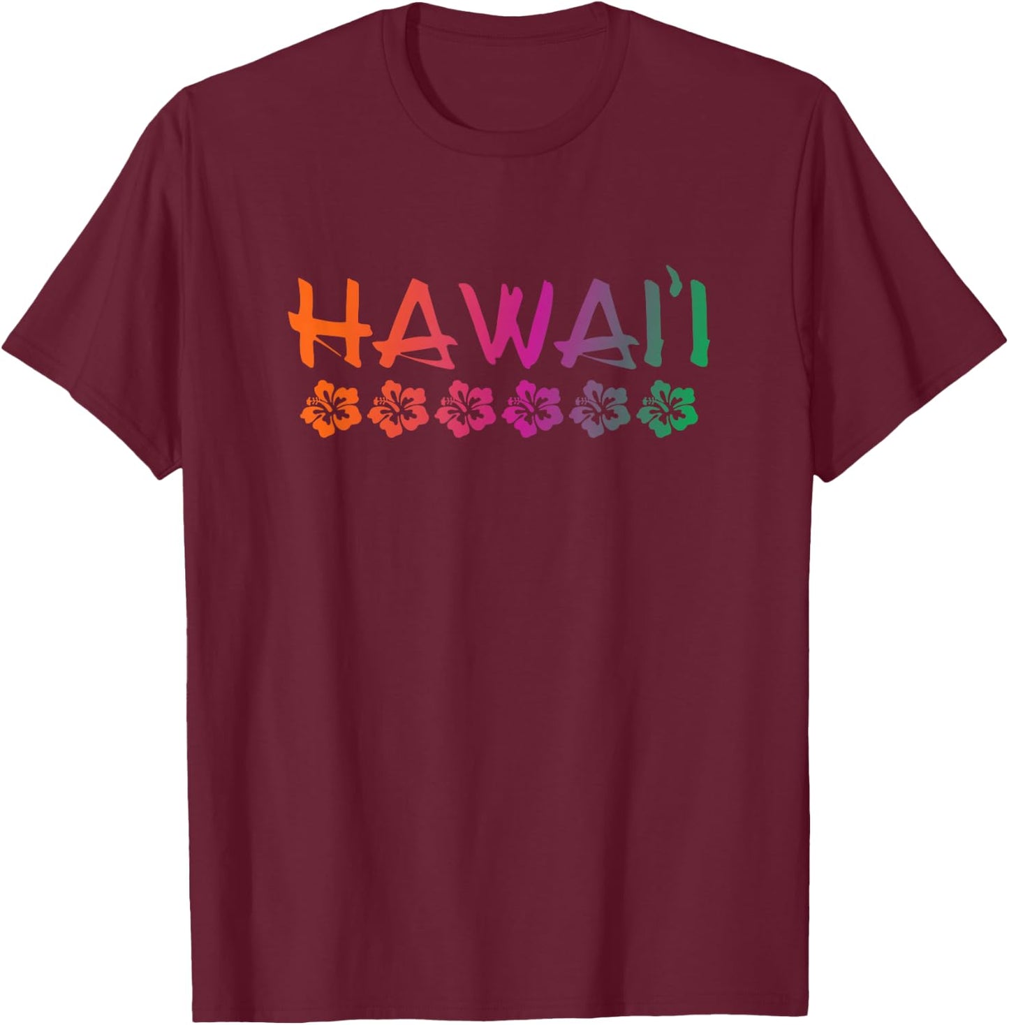 Hawaii - Hibiscus Flowers - Sunset Colors - Classic T-Shirt - T-Shirt | Maroon