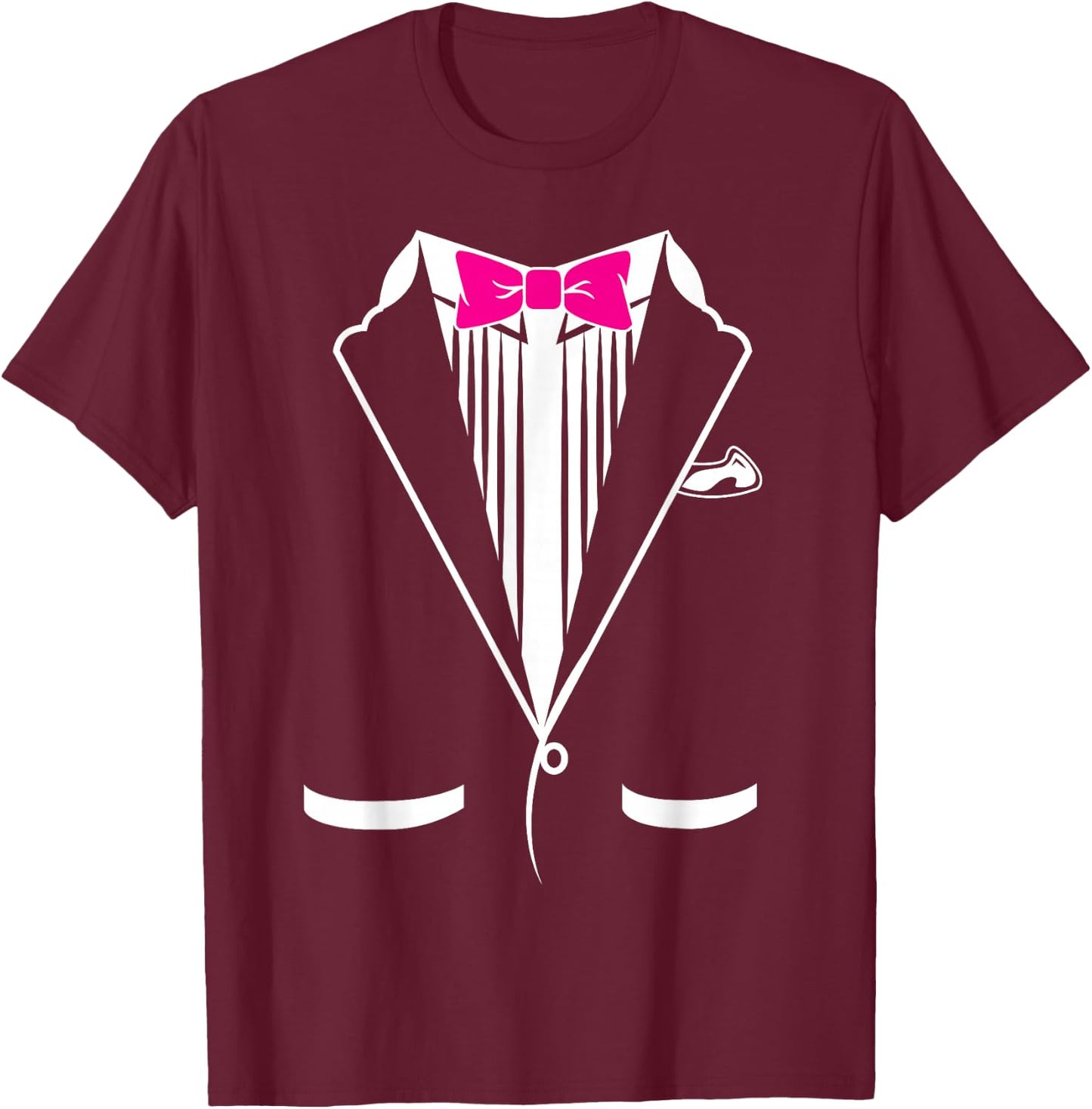 Tuxedo Dress , Pink Bow Tie Groom Wedding Gift T-Shirt - T-Shirt | Maroon