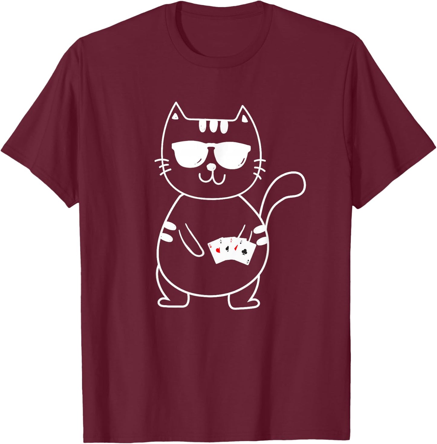 Poker Cat - Poker Texas Hold'Em Gambling Casino Gambler T-Shirt - T-Shirt | Maroon