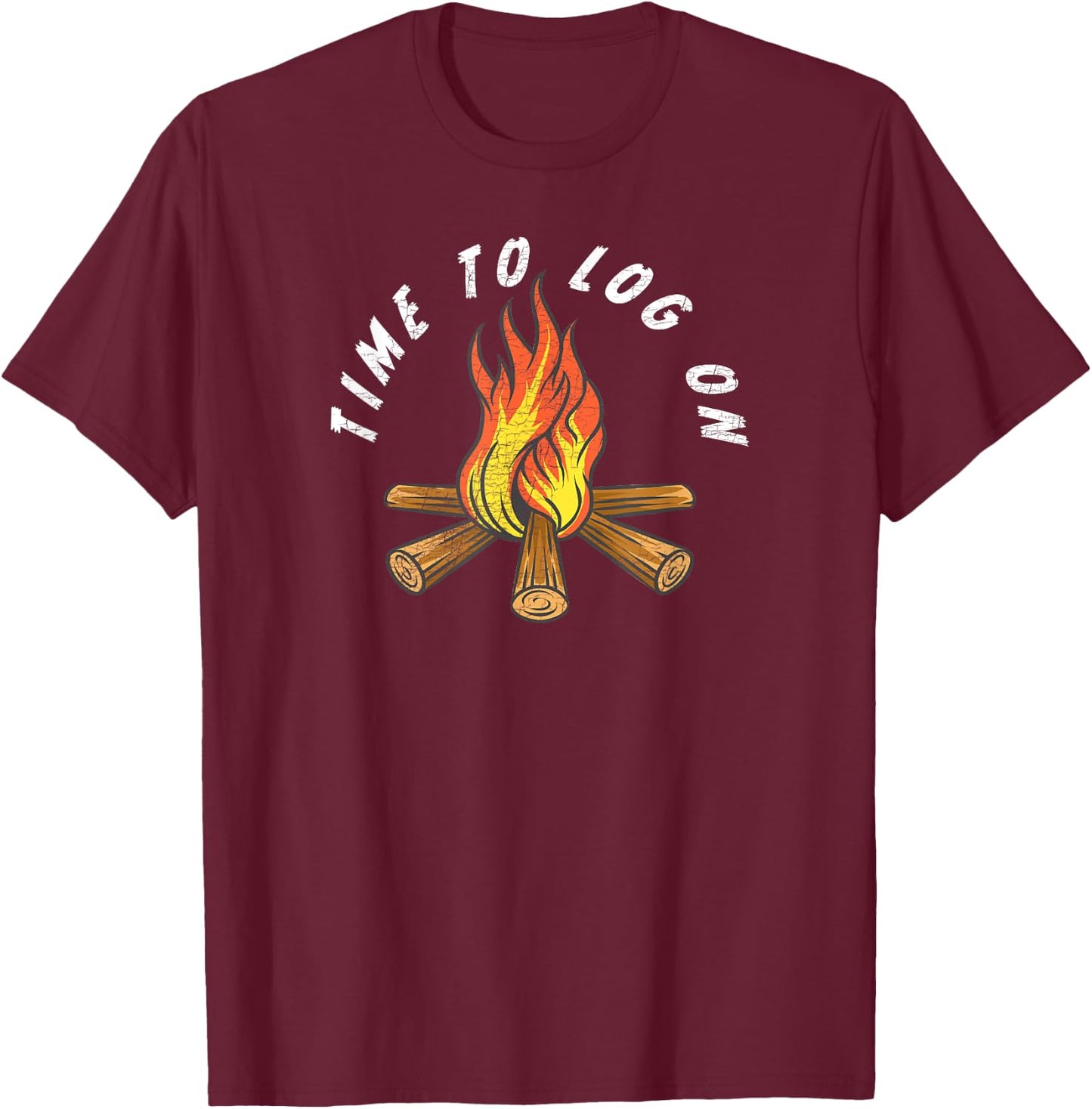 Funny Camping Time To Log On Camping Campfire Vintage T-Shirt - T-Shirt | Maroon