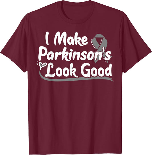 Gift Parkinson Disease Patients Gray Awareness Ribbon T-Shirt - T-Shirt | Maroon