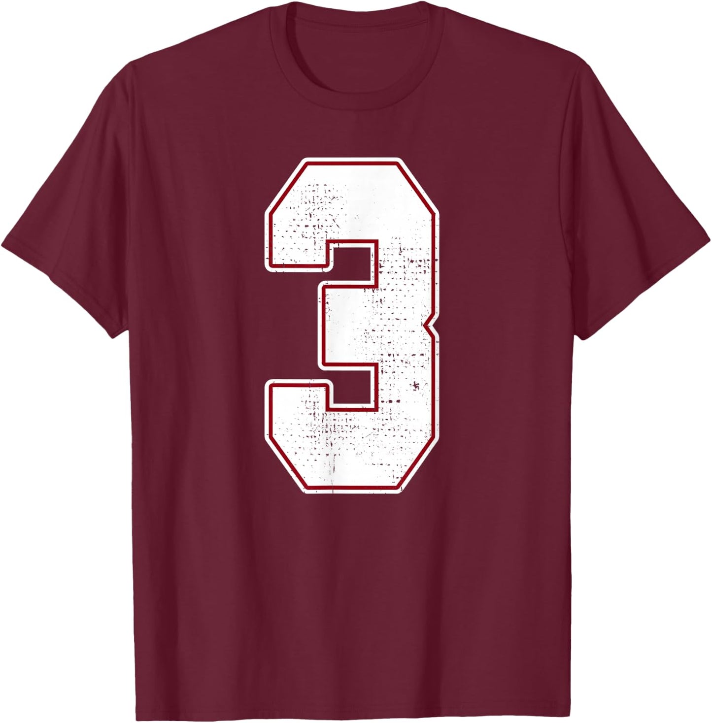 #3 Outline Number 3 Fan Varsity Sports Team Blue Jersey T-Shirt - T-Shirt | Maroon