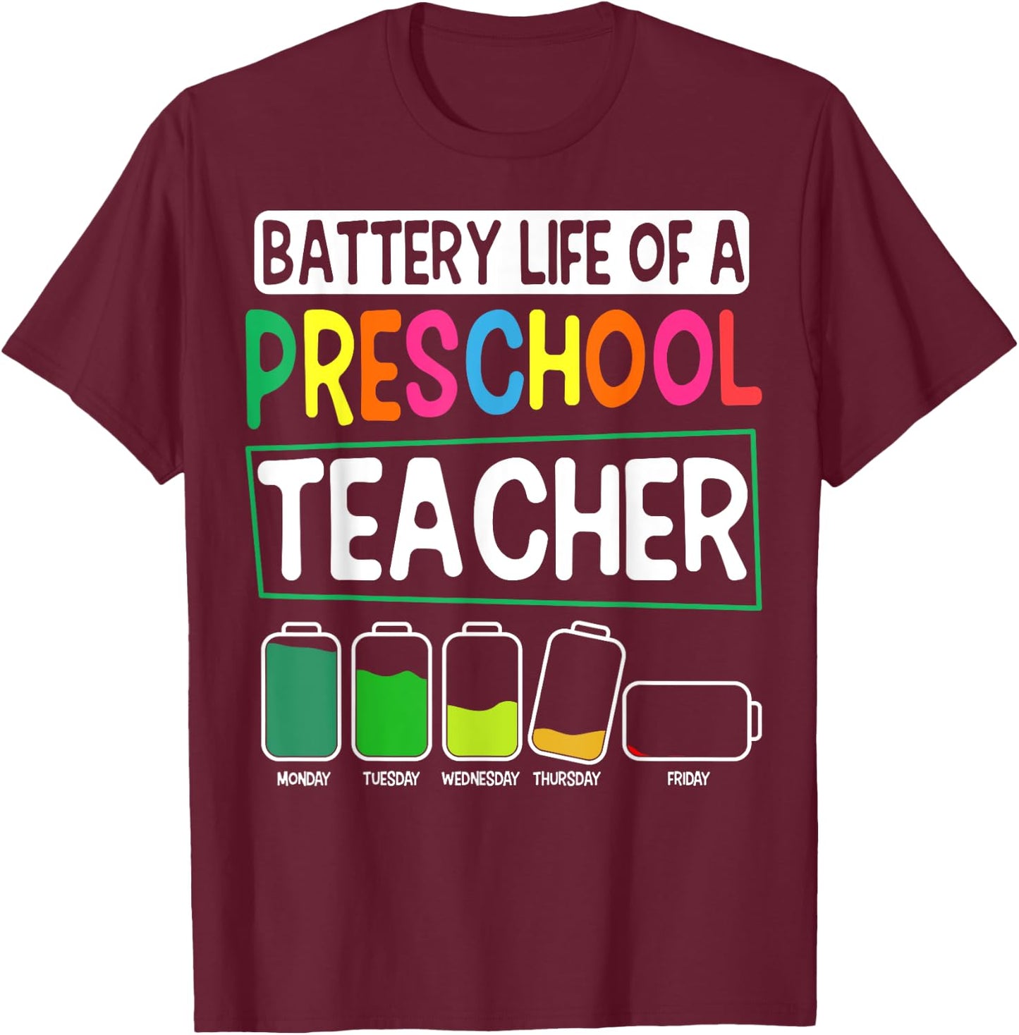 Preschool Nursery Teacher Battery Life Pre-K Instructor Small T-Shirt - T-Shirt | Maroon