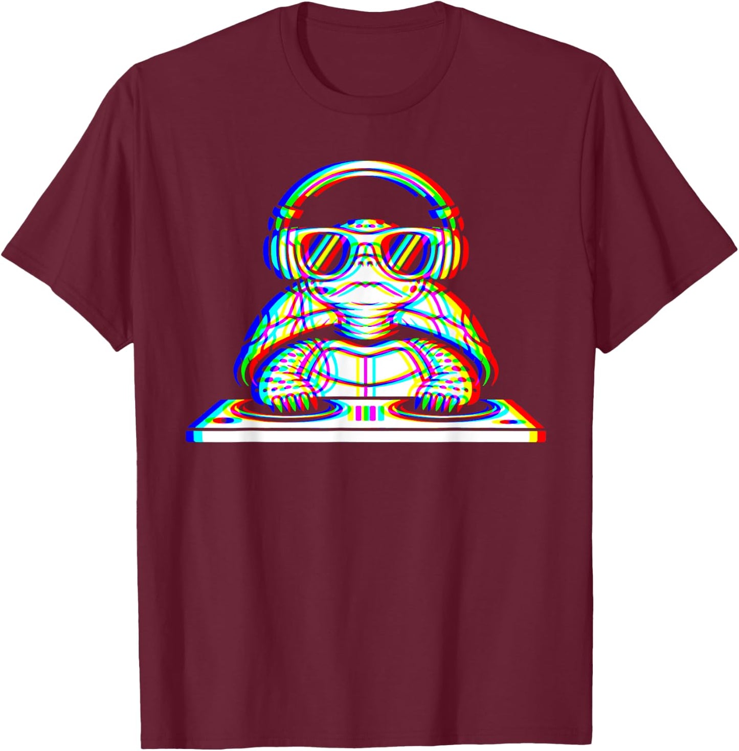 Funny Eastern Box Turtle DJ Glitch Rave EDM Music Party T-Shirt - T-Shirt | Maroon