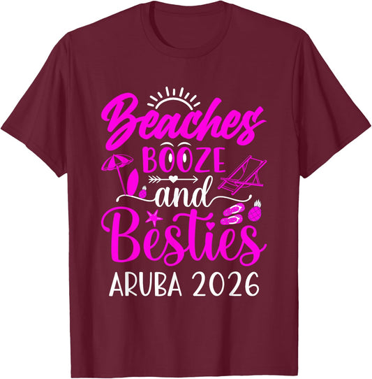 Girls Trip Aruba Caribbean 2026 Weekend Birthday Besties T-Shirt - T-Shirt | Maroon