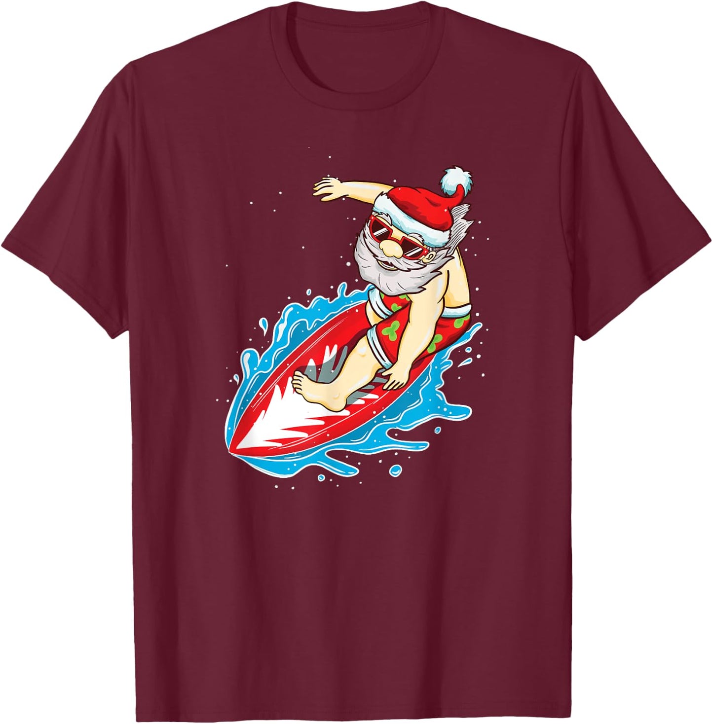 Santa Surfing Christmas in July Shirt T-Shirt - T-Shirt | Maroon