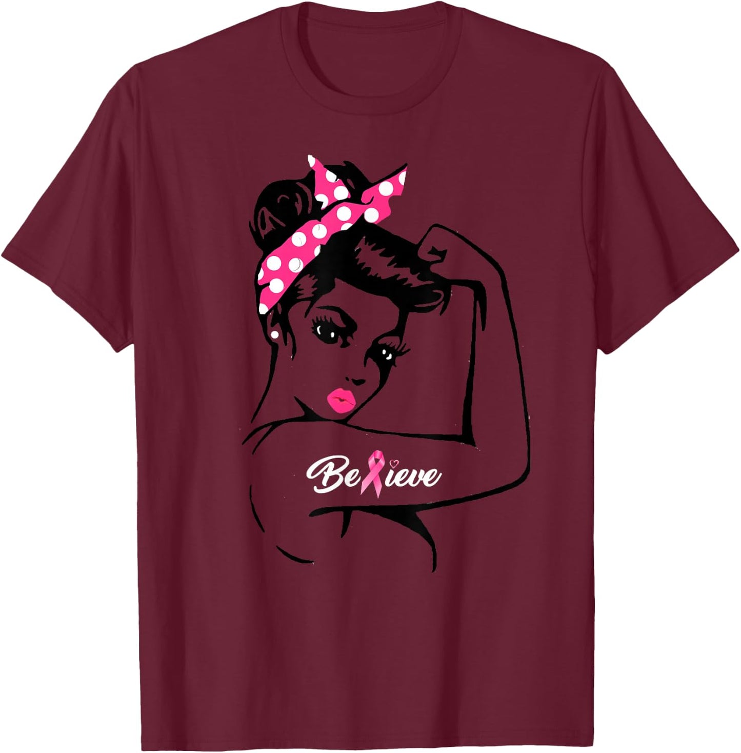Breast Cancer Warrior Awareness Support Believe T-Shirt - T-Shirt | Maroon