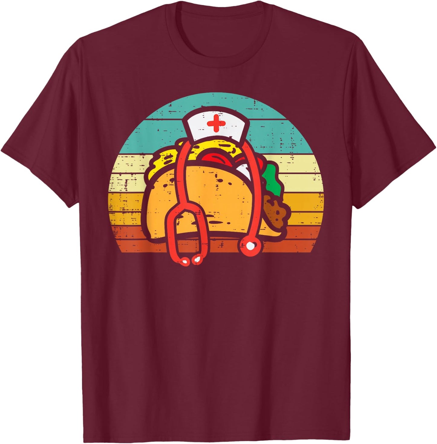 Taco Nurse Stethoscope Cinco De Mayo Nurse Women Scrub Top T-Shirt - T-Shirt | Maroon