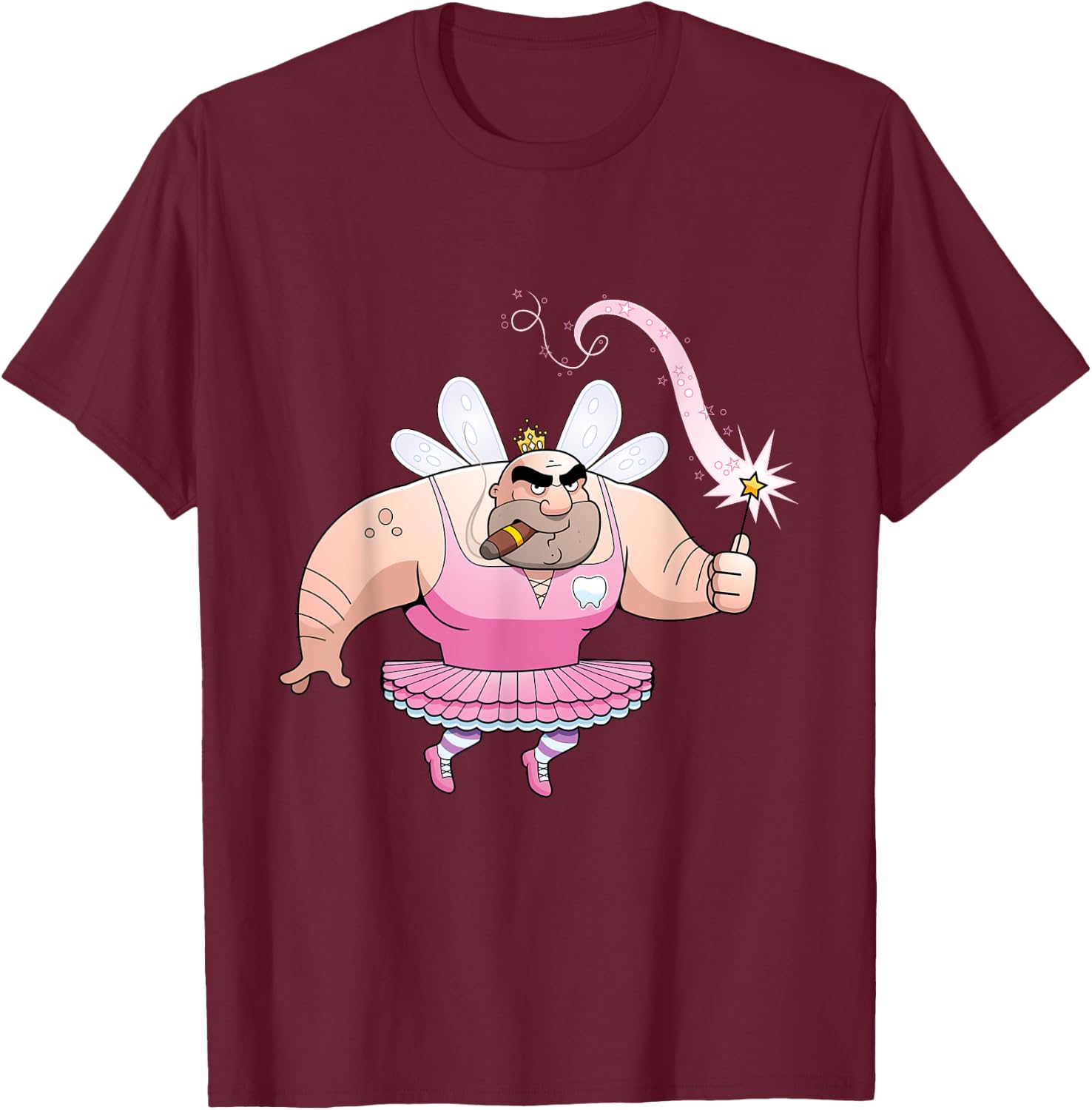 Funny Tooth Fairy Grumpy Old Man Smokes Cigarette T-Shirt - T-Shirt | Maroon