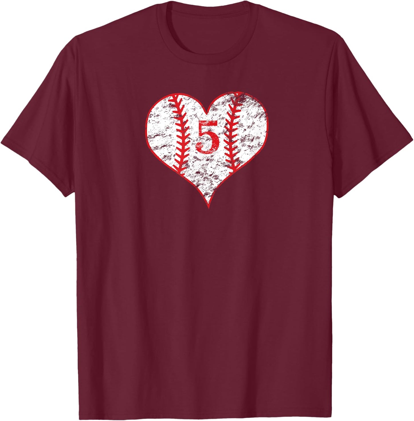 Vintage Love Baseball Mom #5 Baseball Heart Number 5 fan T-Shirt - T-Shirt | Maroon