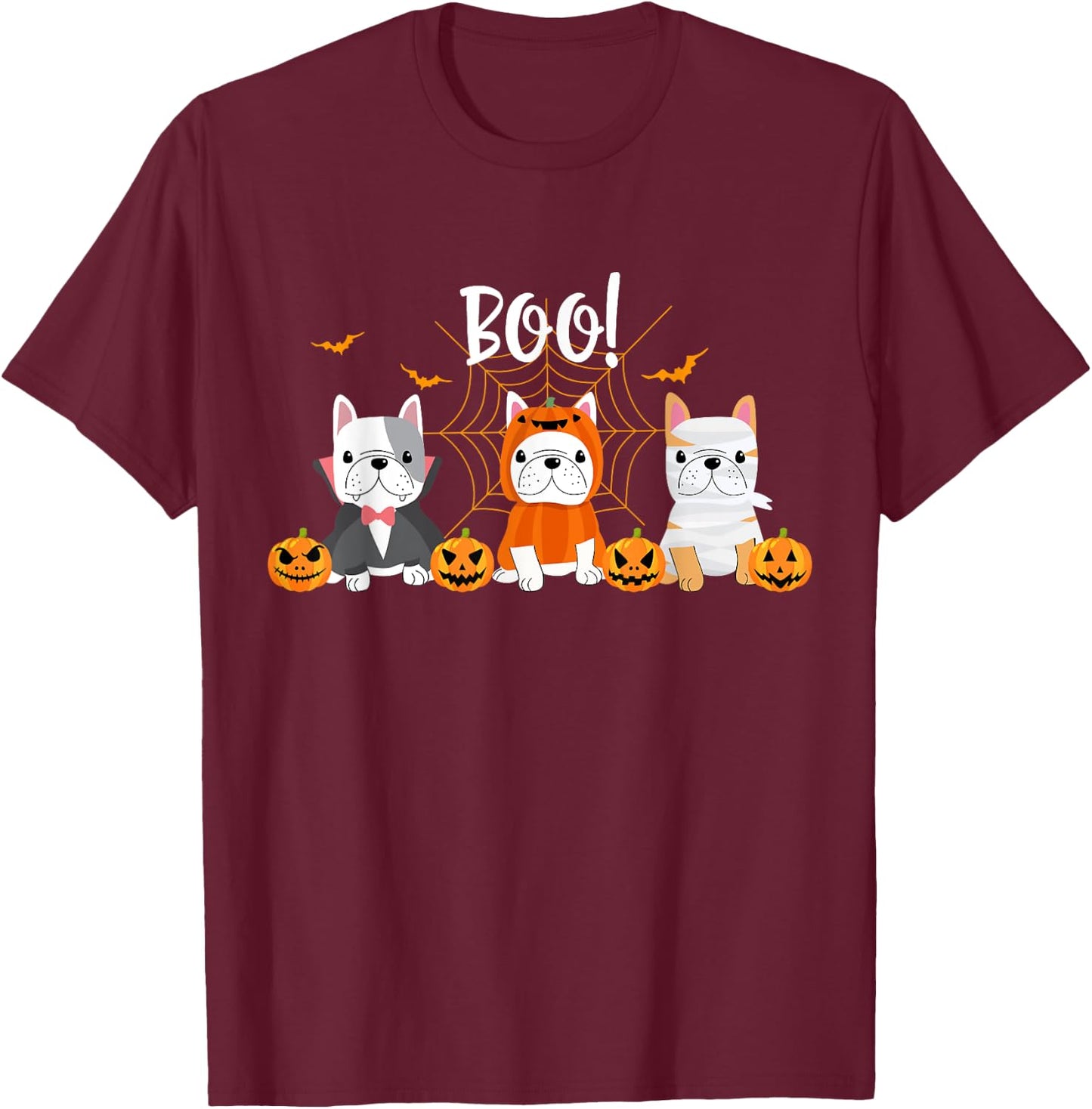 Happy Halloween Pug Dogs Cute French Bulldog Lover Women Kids T-Shirt - T-Shirt | Maroon