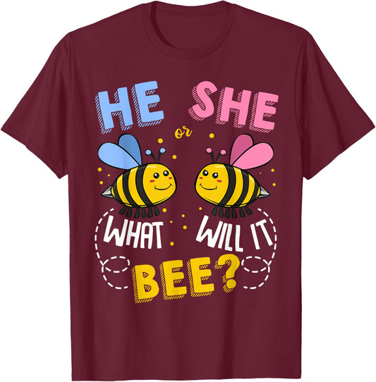 He Or She What Will It Bee Baby Party Gender Reveal T-Shirt - T-Shirt | Maroon