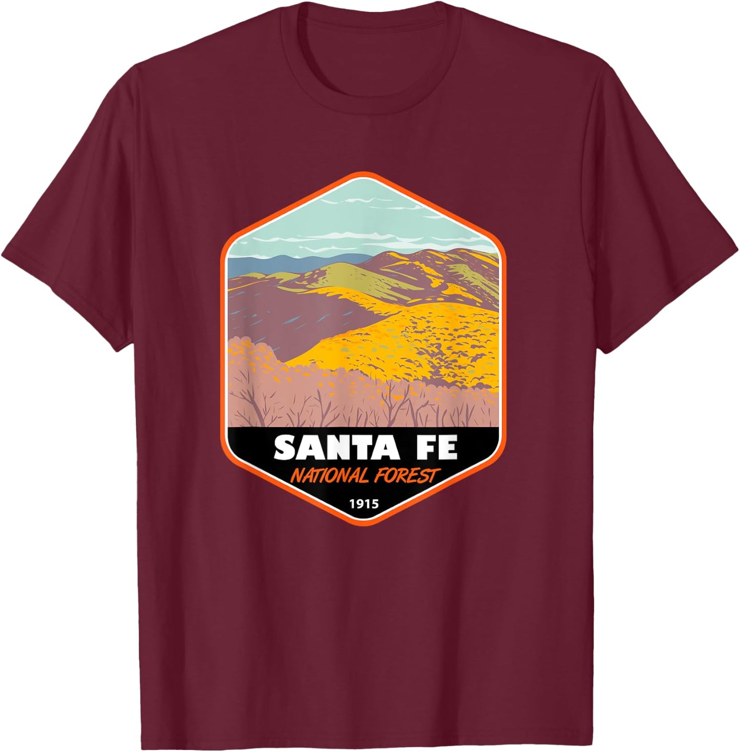 Santa Fe National Forest New Mexico Badge T-Shirt - T-Shirt | Maroon