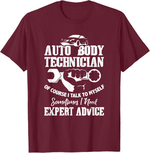 CharlIan Minds - Auto Body Technician - Men's Adult - Black - Short Sleeve - - Classic Fit - Humorous Graphic Design - 'Of Course I'm Talking to Myself' Quote T-Shirt - T-Shirt | Maroon