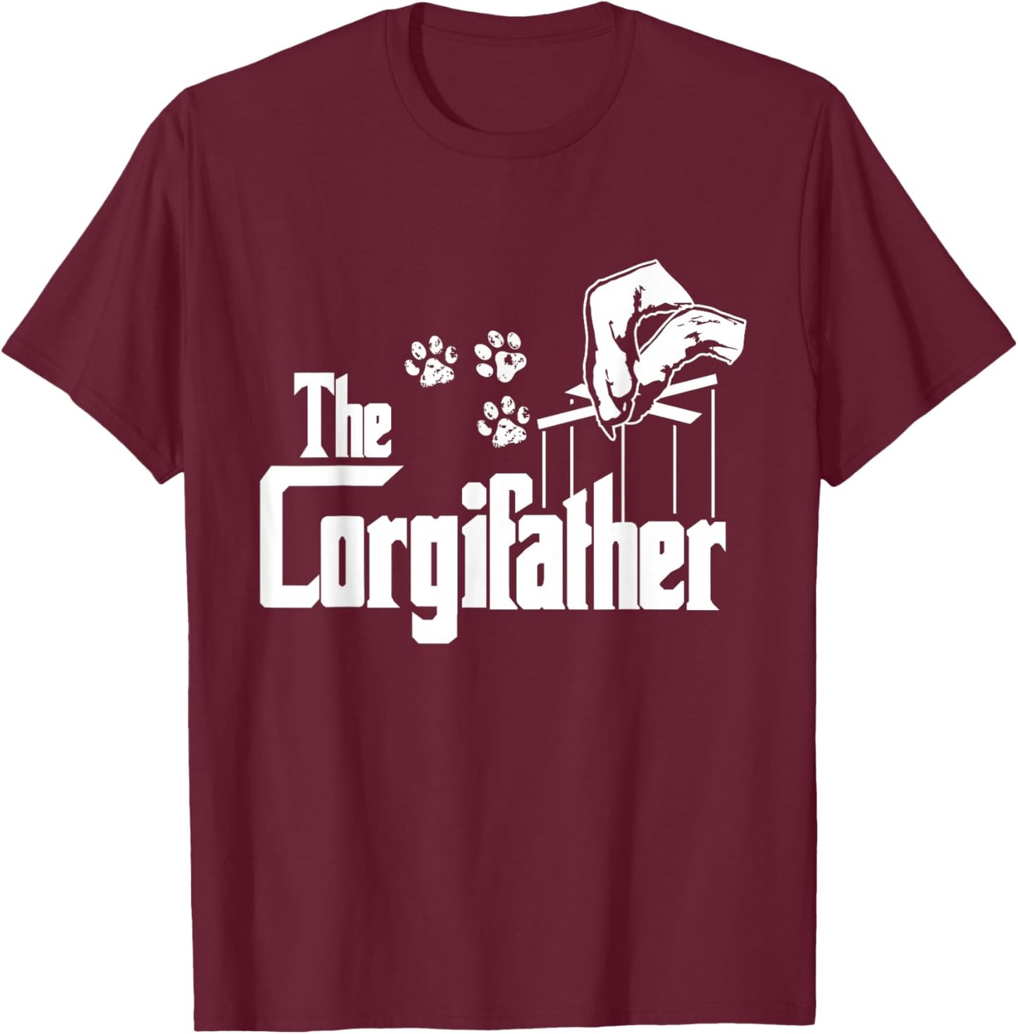 Corgi-father Dog Dad Puppy Paw Print Fun Animal Fathers-Day T-Shirt - T-Shirt | Maroon