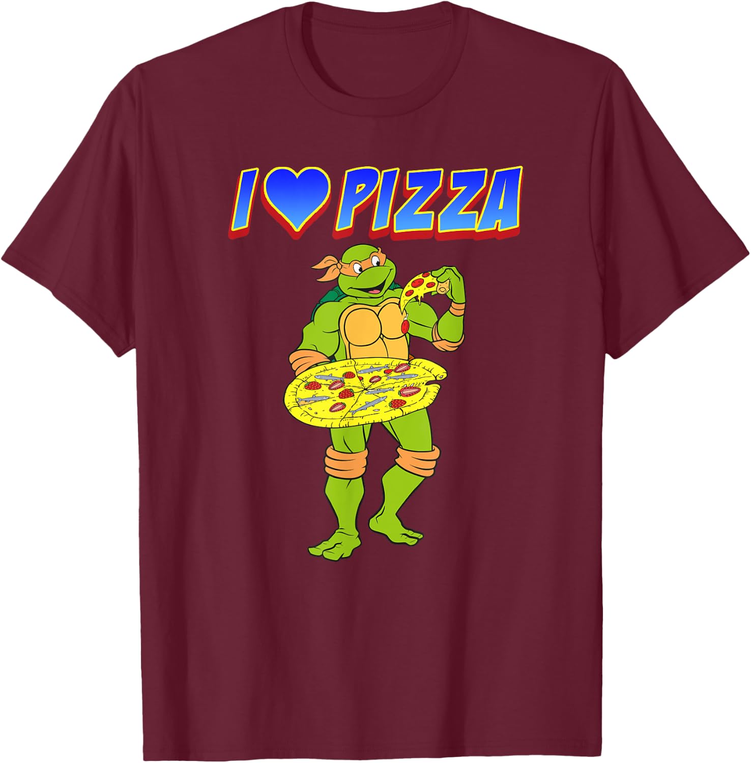 Michelangelo - I Love Pizza T-Shirt - T-Shirt | Maroon