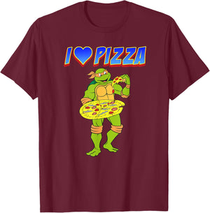 Michelangelo - I Love Pizza T-Shirt - T-Shirt | Maroon