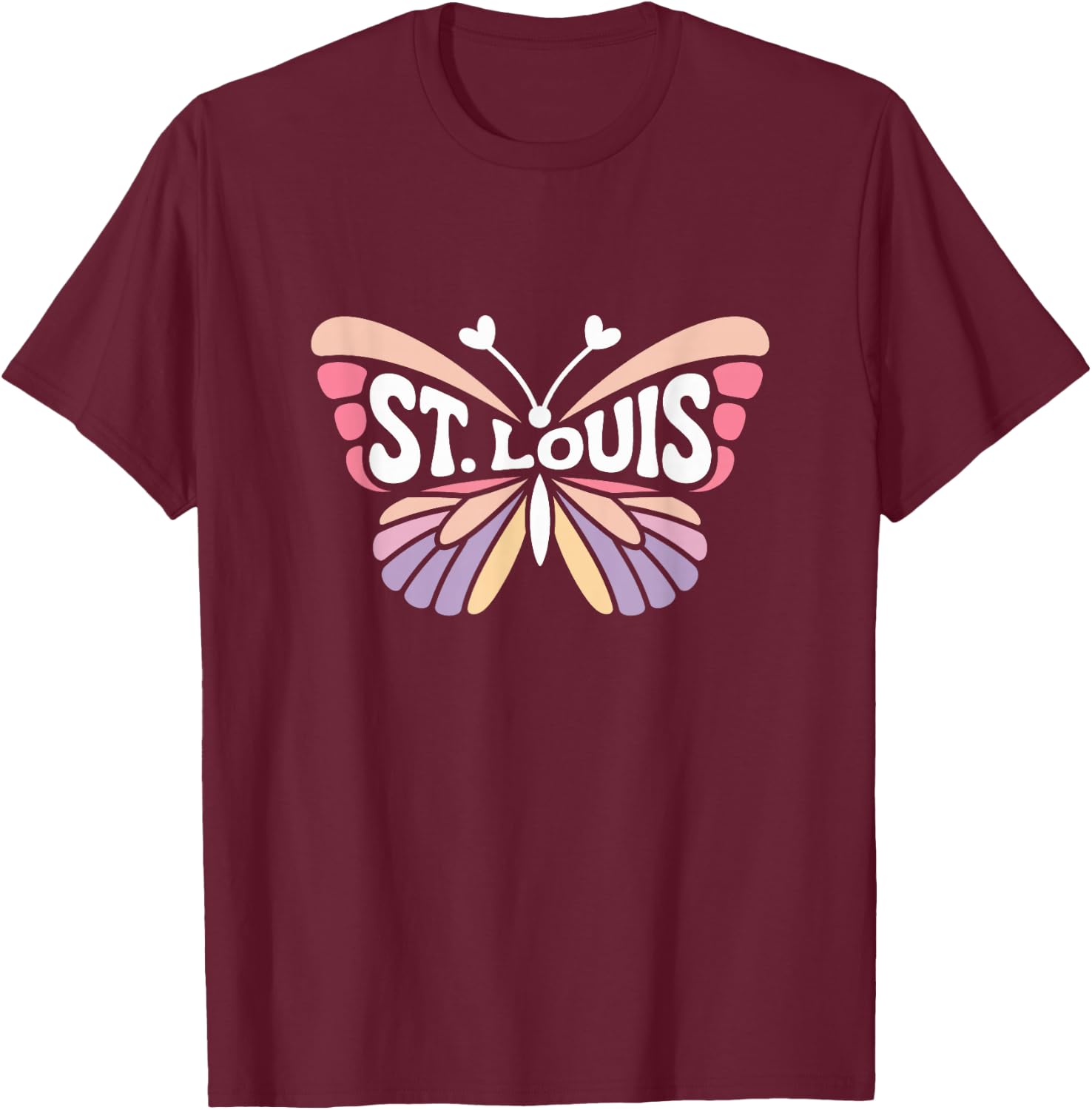 St. Louis Butterfly - Missouri Pastel City Name Word Art T-Shirt - T-Shirt | Maroon
